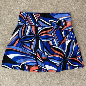 K-Deer Skort Womens Large Geometric Blue Vibrant Stretch Pickleball Swim Beach